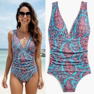 J.Crew V-neck ruched one-piece swimsuit size Medium